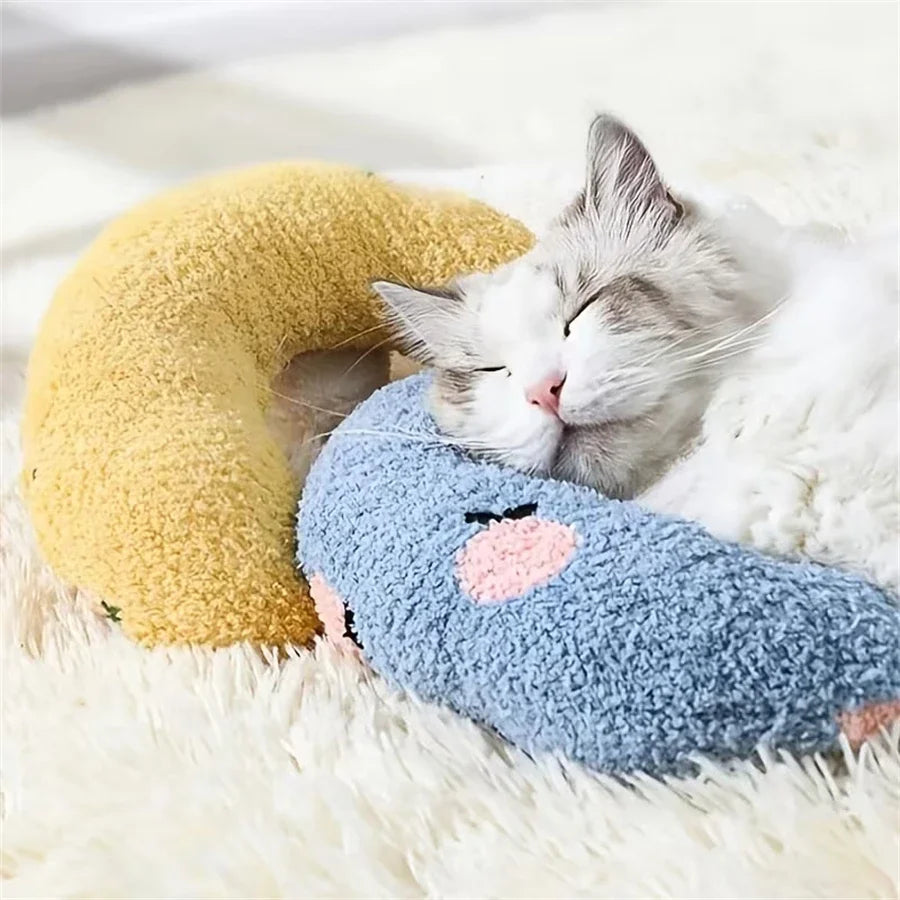 Oreiller apaisant en U pour chat et chiot — coussin soutien cervical pour sommeil profond