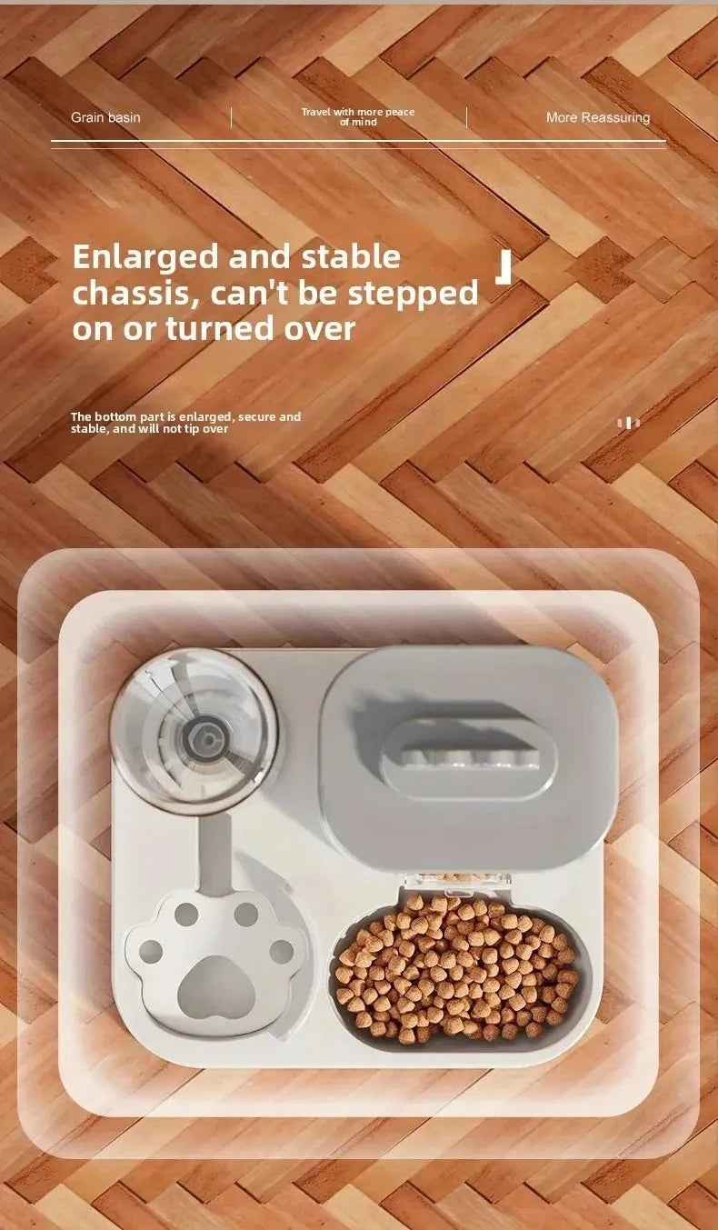 Distributeur d'eau automatique avec bassin nourriture intégré sans pile — design une pièce pour chats et chiens