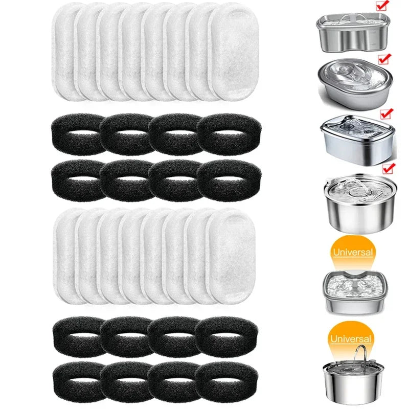 Filtres de remplacement pour fontaine à eau pour chat – 16 ensembles, 3,2 L et 2 L