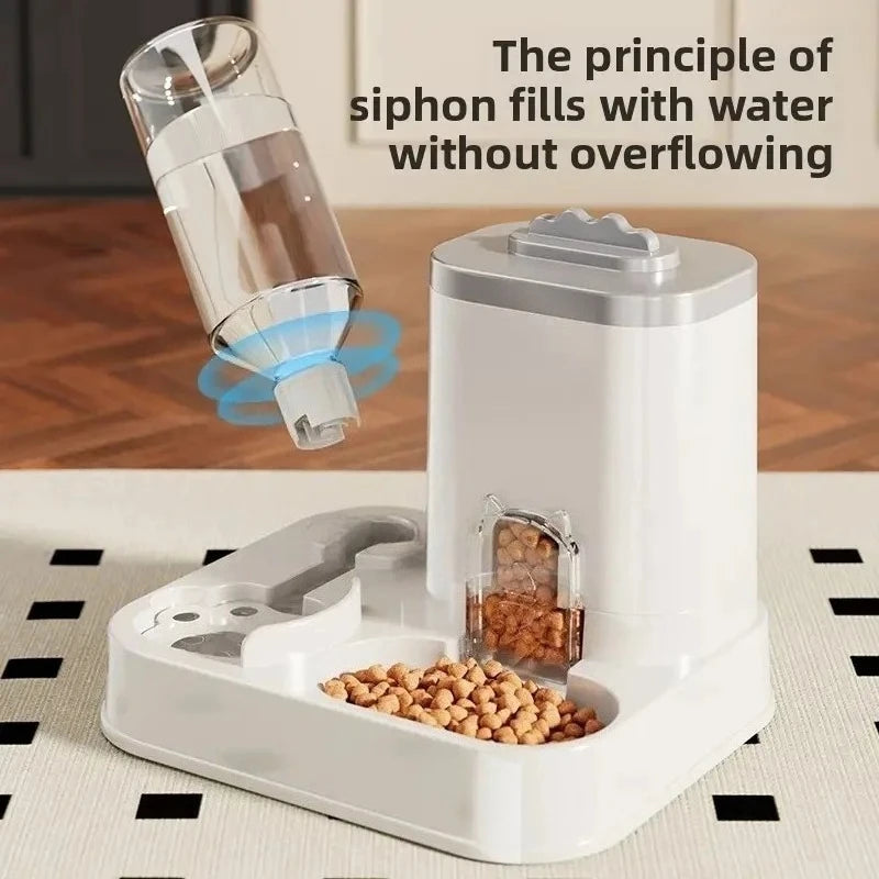 Distributeur d'eau automatique avec bassin nourriture intégré sans pile — design une pièce pour chats et chiens