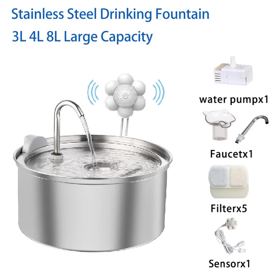 Automatic Stainless Steel Water Fountain for Cats and Dogs – Smart Dispenser
