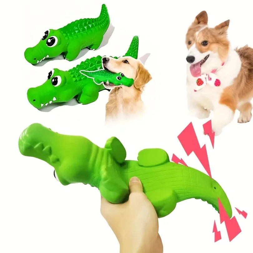Jouet crocodile en caoutchouc couinant pour chien – Durable, à mâcher, design animal amusant, couleurs assorties