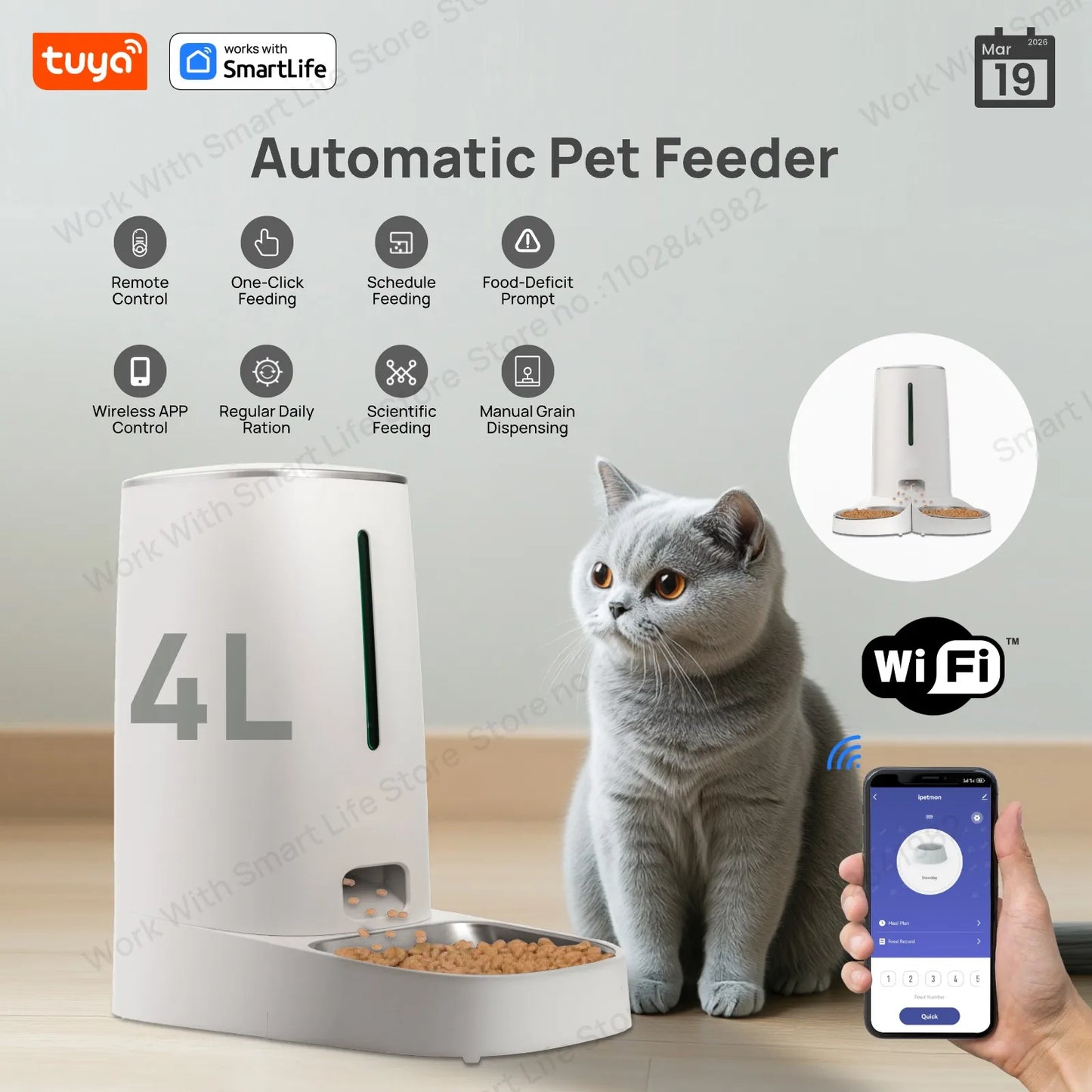 Distributeur automatique 4L WiFi avec contrôle par application pour 1 ou 2 chats et chiens