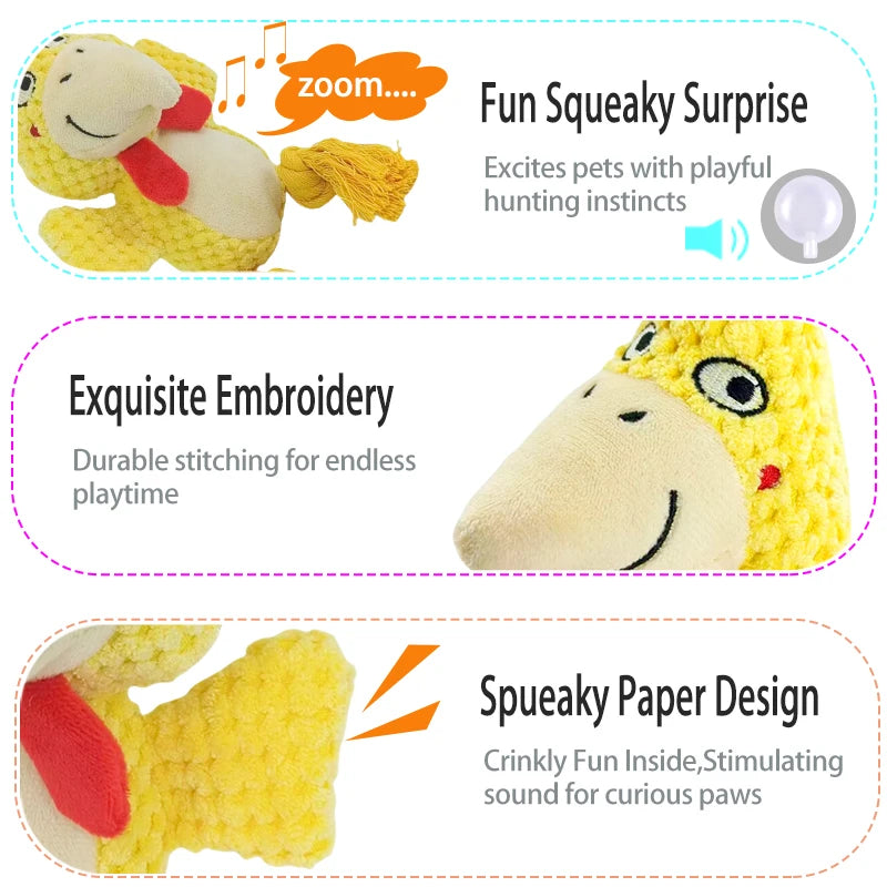 Dog Enrichment Toy Cute Animal Rope Dog Toy  Plush Puppy Chew Pet Squeak Toy Cartoon Interactive Games For Dogs Stuff For Dogs