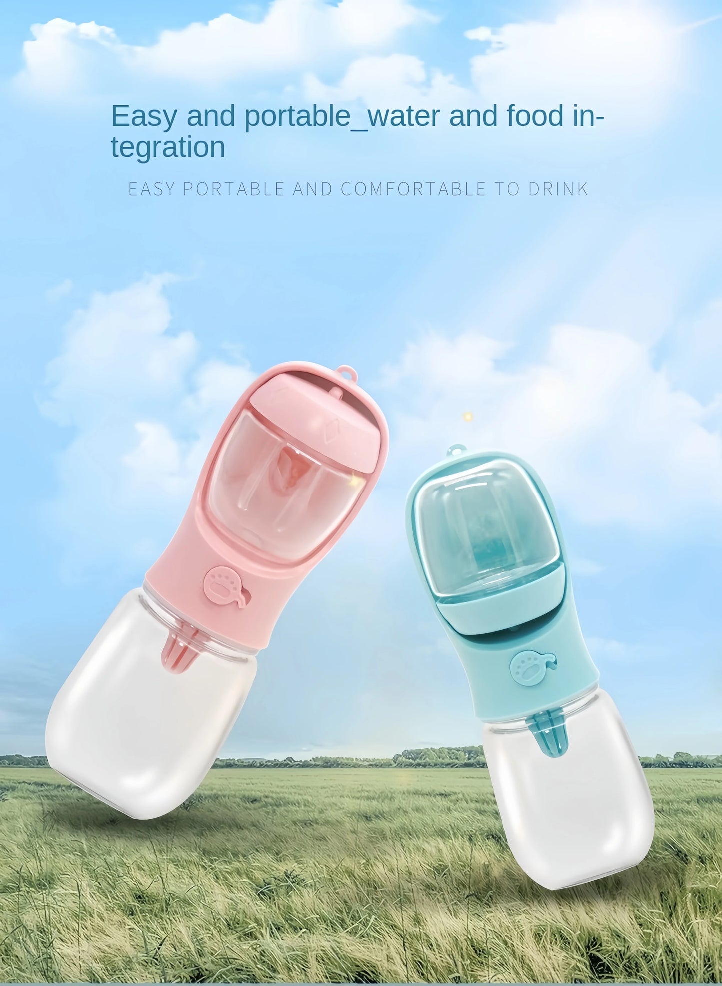 Portable Dog Cat Water Bottle with Storage Food and Water Container for Puppy Pets Dogs Feeder Bowl Outdoor Travel Pet Supplies
