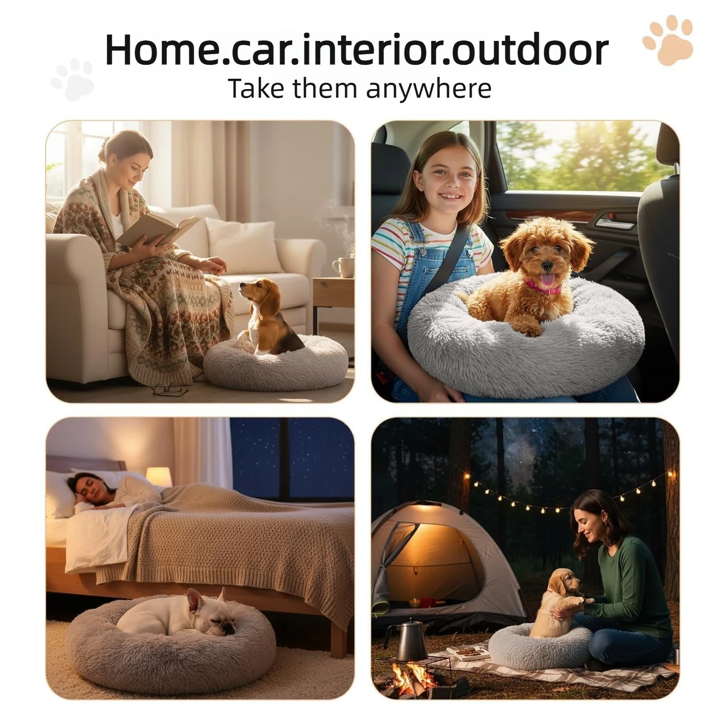 Lit donut rond en fausse fourrure lavable pour petits et moyens chiens et chats — sommeil apaisant