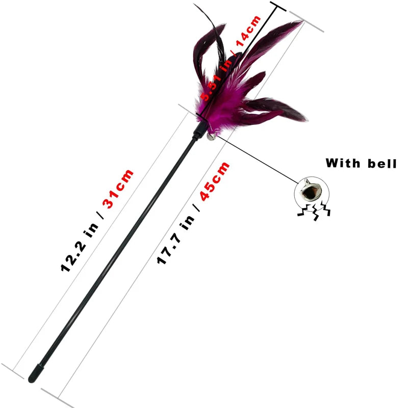 5PCS Cat Wand Toy Feather Stick Cat Toys, Interactive Cat Toy Feathers Wand for Indoor Cats