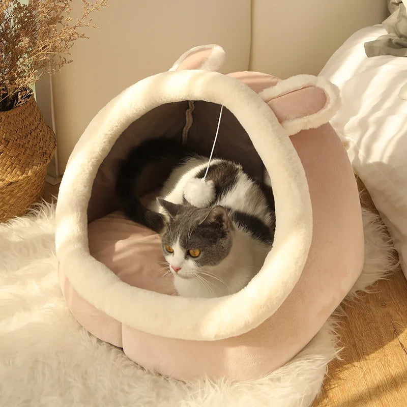 Lit grotte pliable et lavable pour chat et petit chien — sac de couchage cave