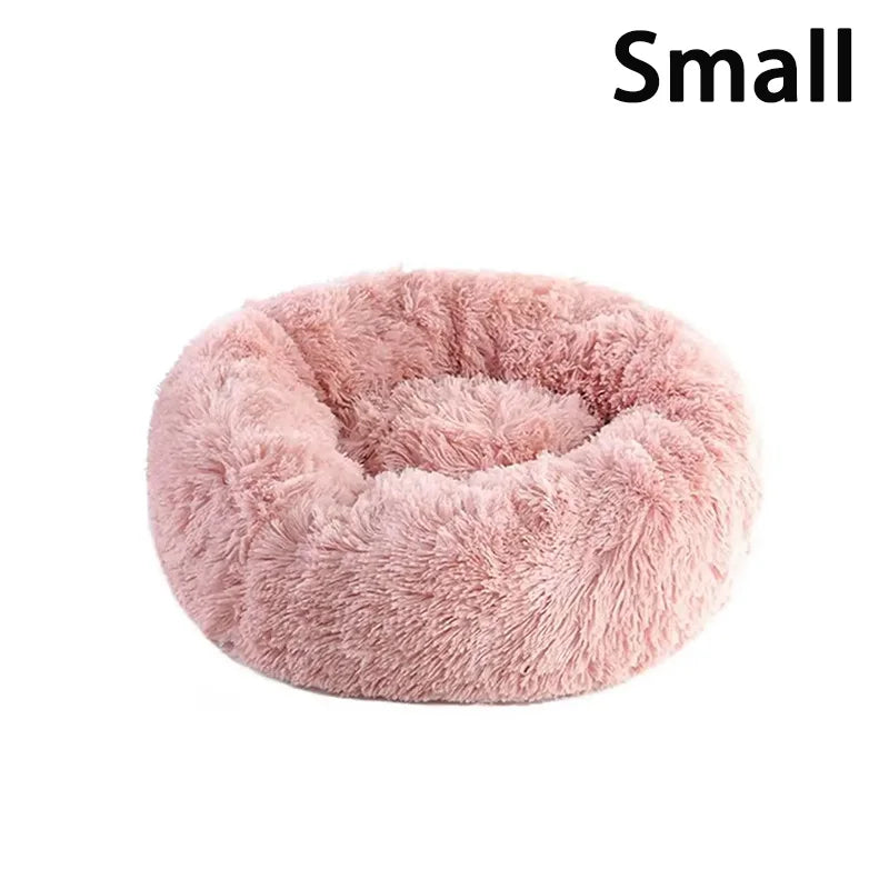Lit donut rond en fausse fourrure lavable pour petits et moyens chiens et chats — sommeil apaisant