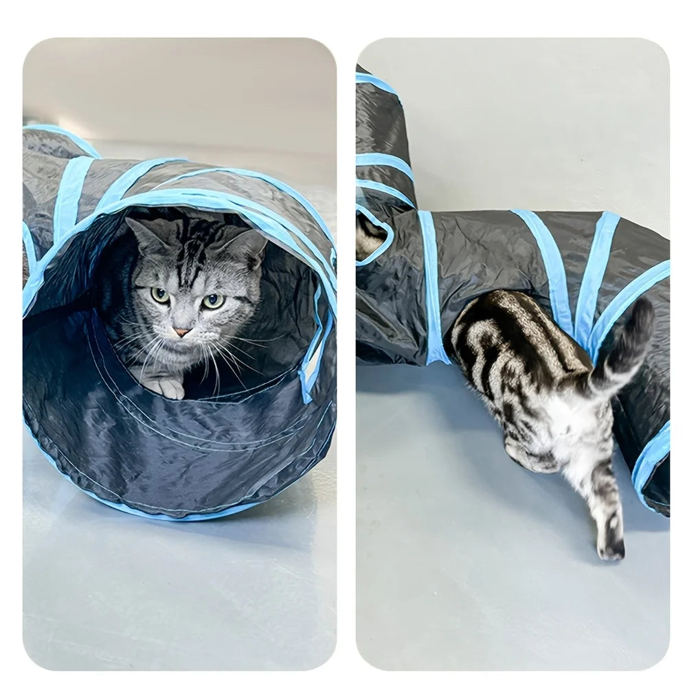 Cat Tunnel Foldable Kitty Tunnel Pet Supplies T Cross Pass Play Tunnel Cat Toy Breathable Drill Barrel for Indoor Loud Paper