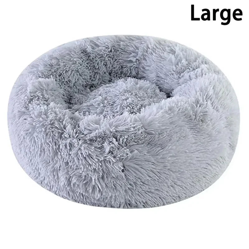 Lit donut rond en fausse fourrure lavable pour petits et moyens chiens et chats — sommeil apaisant