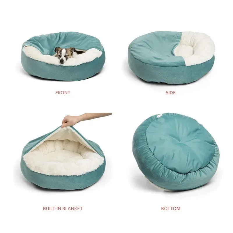 Lit orthopédique avec couverture à capuche pour chien et chat — chaud, imperméable et lavable