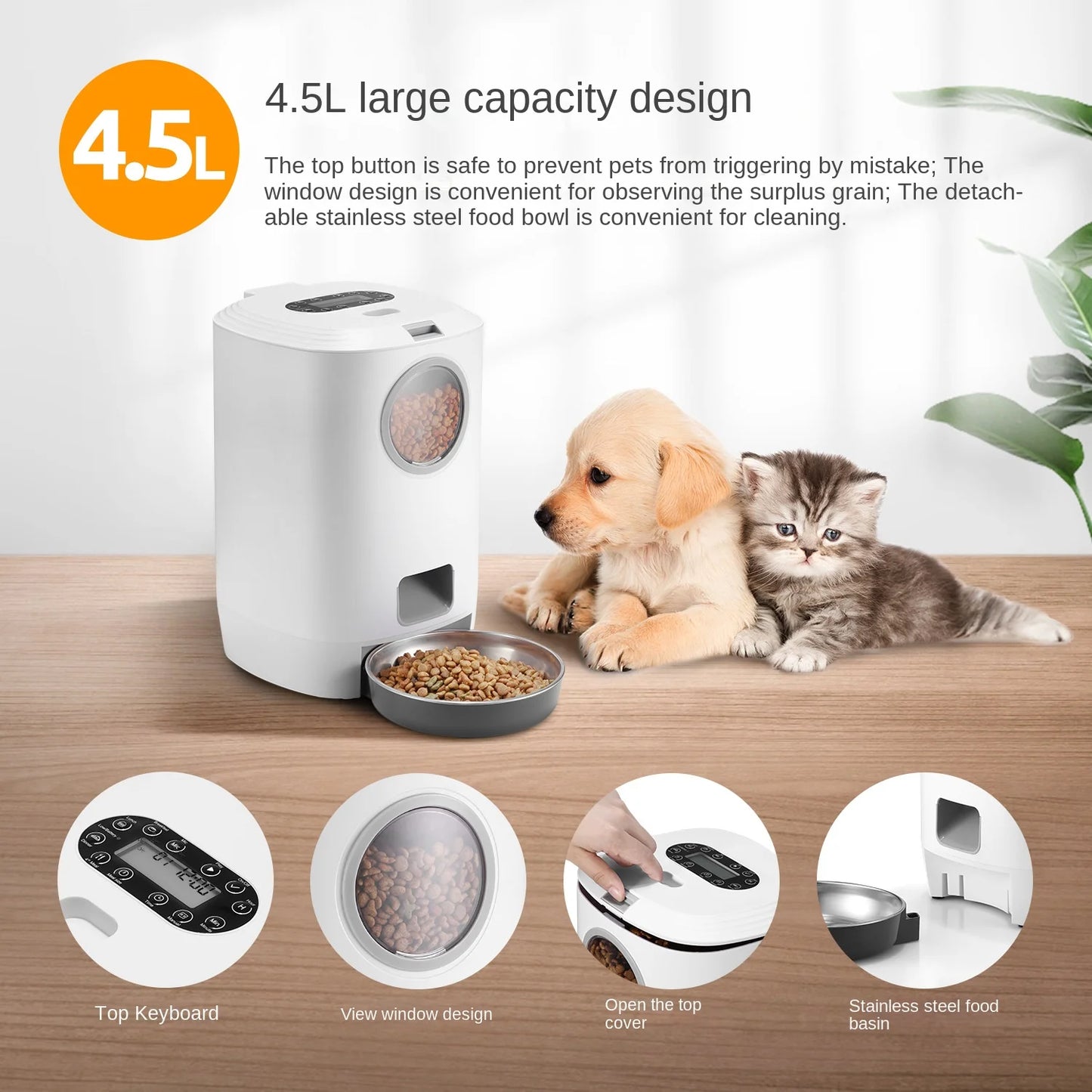 Distributeur intelligent grande capacité avec minuterie, portions programmées et enregistreur vocal