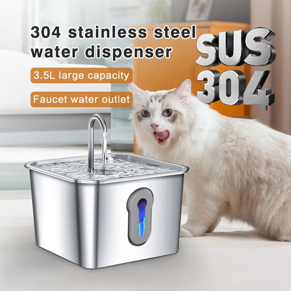 Stainless Steel Cat Water Fountain, 134oz/4L Automatic Pet Water Fountain With Ultra-Quiet Pump for Cats Dogs, Multiple Pets