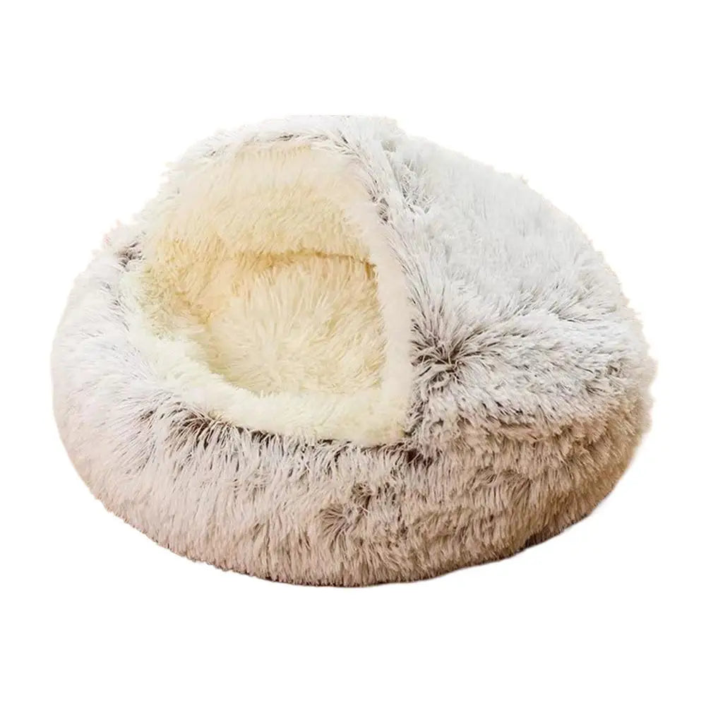 Soft Plush Pet Bed with Cover Round Cat Bed Pet Mattress Warm Cat Dog 2 in 1 Sleeping Nest Cave for Small Dogs Or Cats