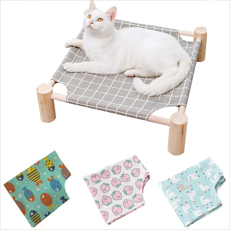 Hamac en bois pour chat et chien — lit surelevé rafraîchissant portable intérieur et extérieur
