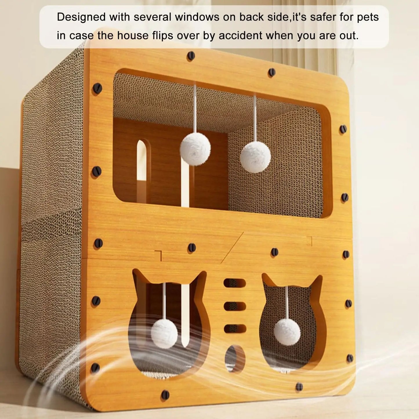 Maison grattoir 2 en 1 pour chat — lit et griffoir en carton écologique pour chats d'intérieur