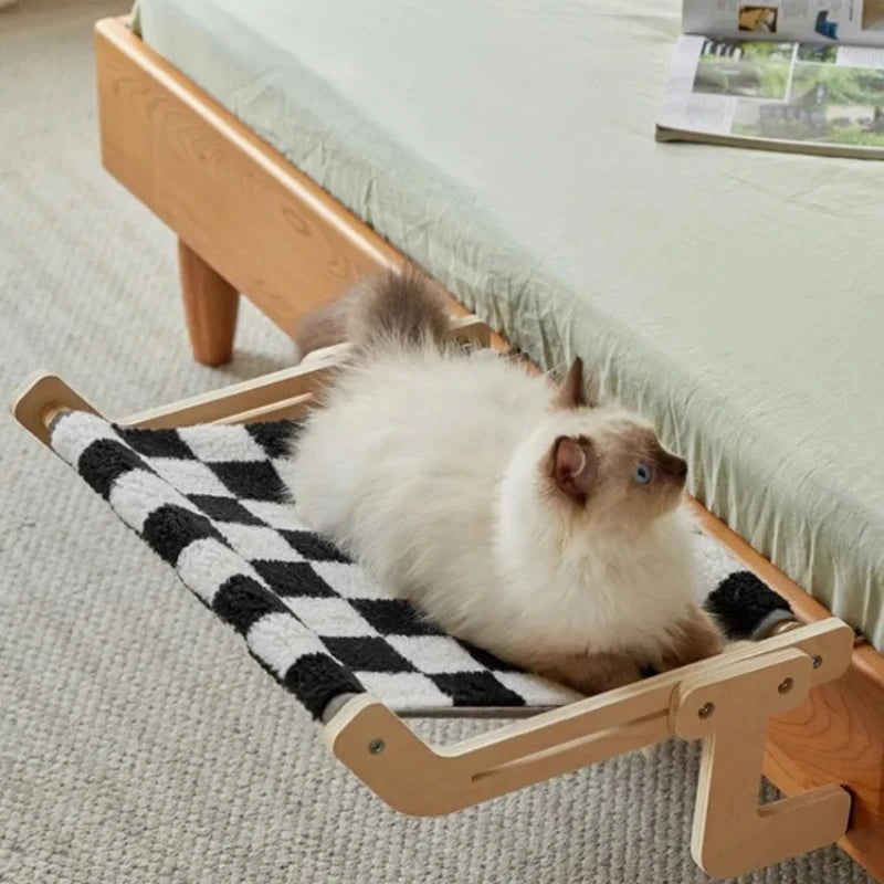 Window Mounted Cat Hammock Solid Wood Hanging Bed Sunbathing Nest for Cats Winter Pet Supplies Space Saving Indoor Furniture