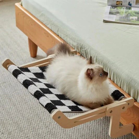Hamac fenêtre en bois massif pour chat — nid bain de soleil hiver gain de place mobilier intérieur