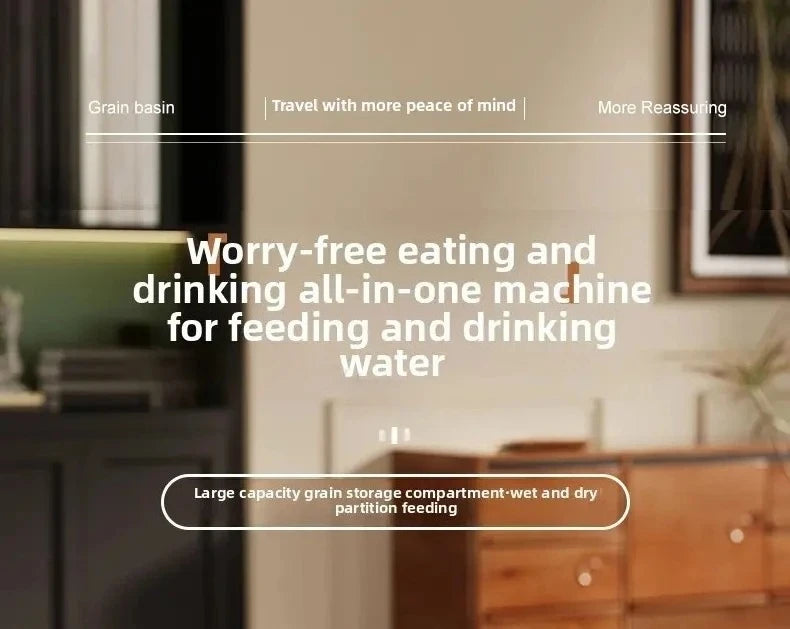 Distributeur d'eau automatique avec bassin nourriture intégré sans pile — design une pièce pour chats et chiens