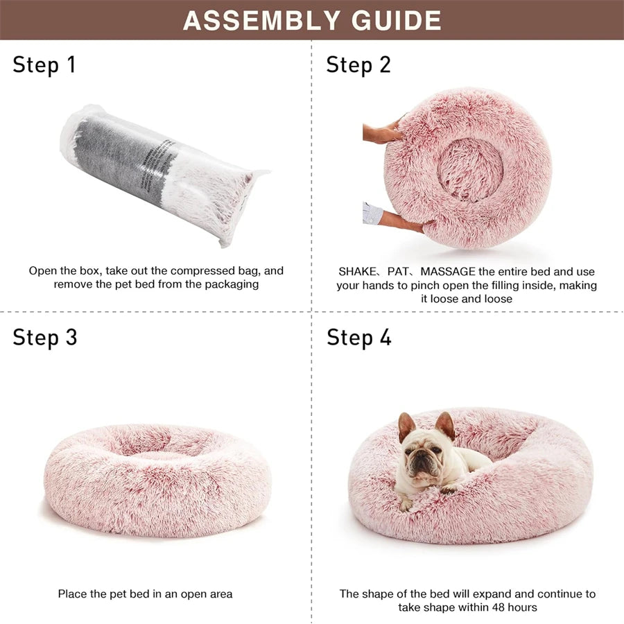 Soft Pet Cat Bed Pad Plush Warm Faux Fur Dog Calm Bed Donut Round Bed Comfortable Sleeping Washable for Small Medium Dog and Cat