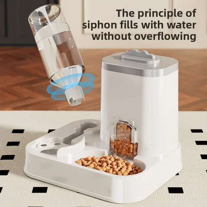 Distributeur d'eau automatique avec bassin nourriture intégré sans pile — design une pièce pour chats et chiens