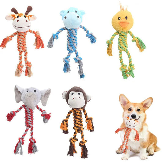 Jouet couinant en peluche pour petits et moyens chiens – Animal en coton résistant aux morsures