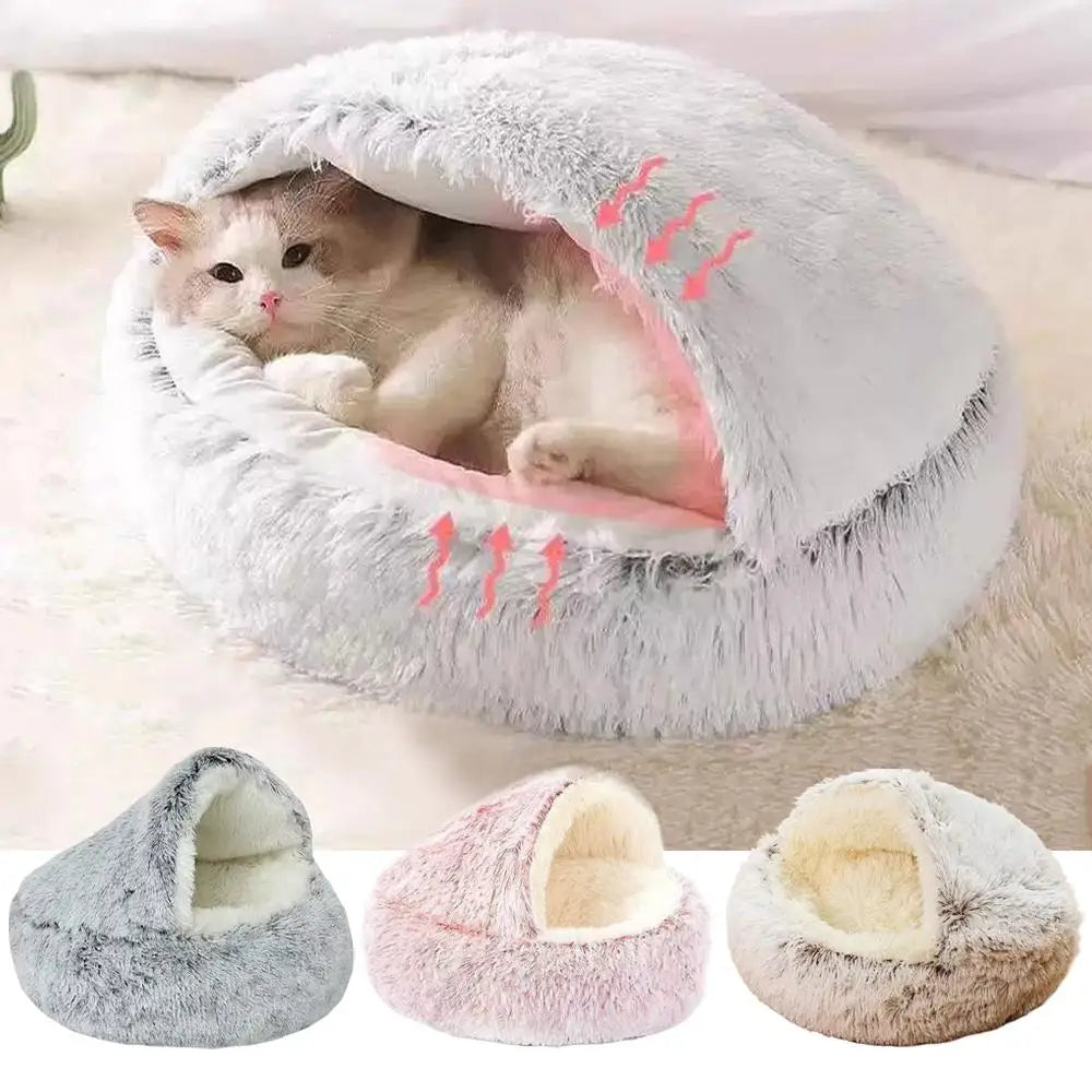 Soft Plush Pet Bed with Cover Round Cat Bed Pet Mattress Warm Cat Dog 2 in 1 Sleeping Nest Cave for Small Dogs Or Cats