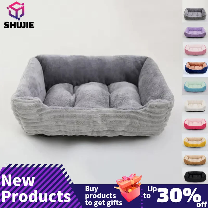 Lit canapé carré en peluche apaisant pour petits et moyens chiens et chats