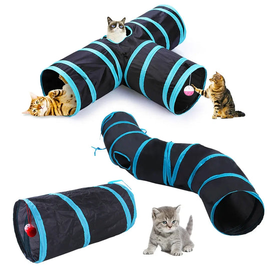 Tunnel pliable en S/T/Y pour chat d'intérieur – Respirant, passages multiples, tonneau à explorer