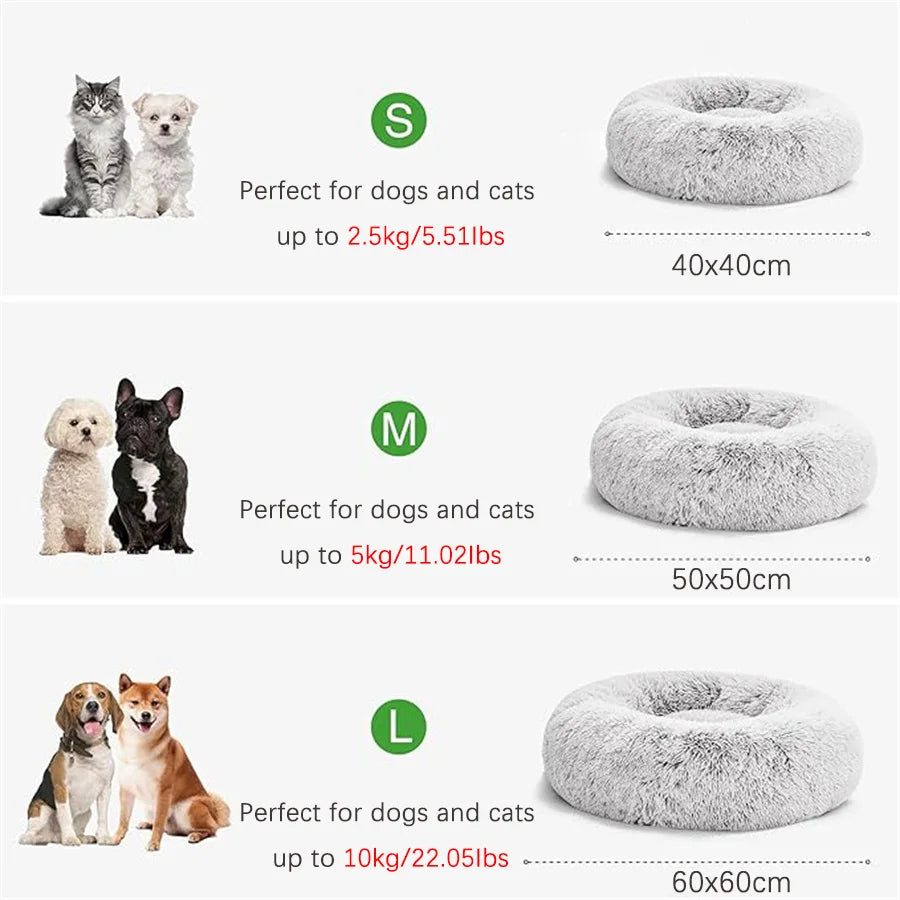 Soft Pet Cat Bed Pad Plush Warm Faux Fur Dog Calm Bed Donut Round Bed Comfortable Sleeping Washable for Small Medium Dog and Cat