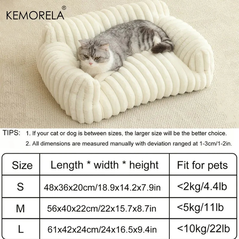 1PC Cat Sofa Bed - Soft Polyester Pet Bed with Striped Design, Breathable for All Seasons, Suitable for Small to Medium Cats