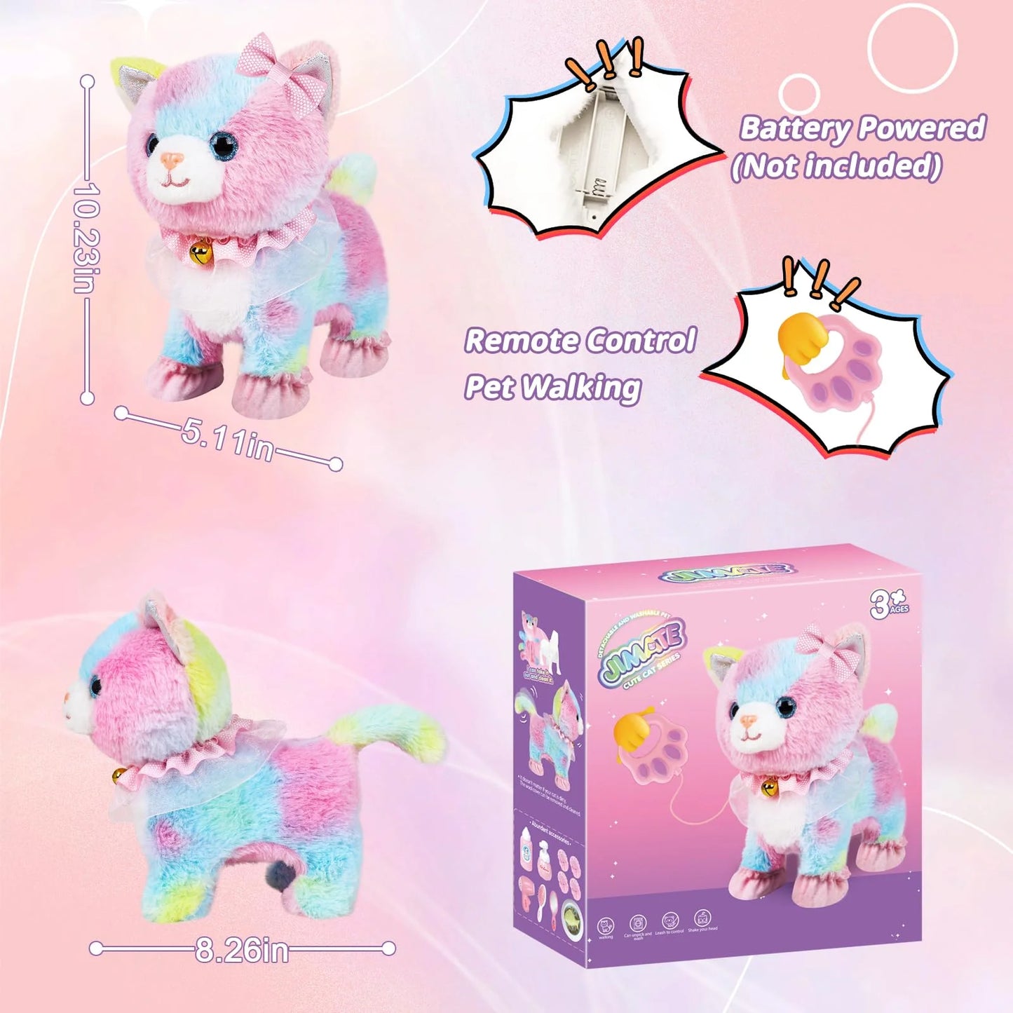 Interactive Walking Toy Cat for Kids Touch & Voice Controlled with Remote Leash And Waggling Tail Ideal Birthday Or Gift