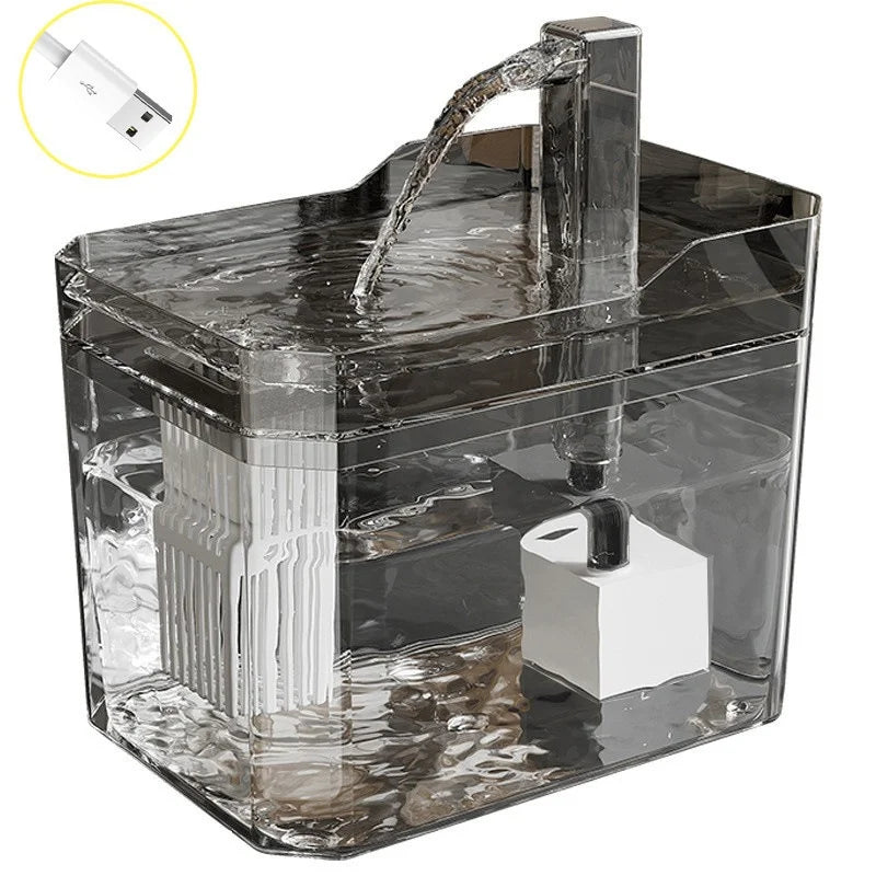 Fontaine à eau USB transparente anti-marche à sec pour chat – Filtre automatique