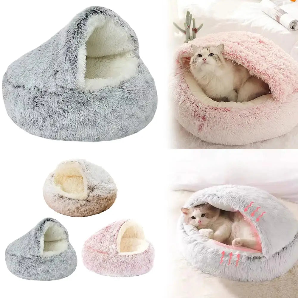 Soft Plush Pet Bed with Cover Round Cat Bed Pet Mattress Warm Cat Dog 2 in 1 Sleeping Nest Cave for Small Dogs Or Cats