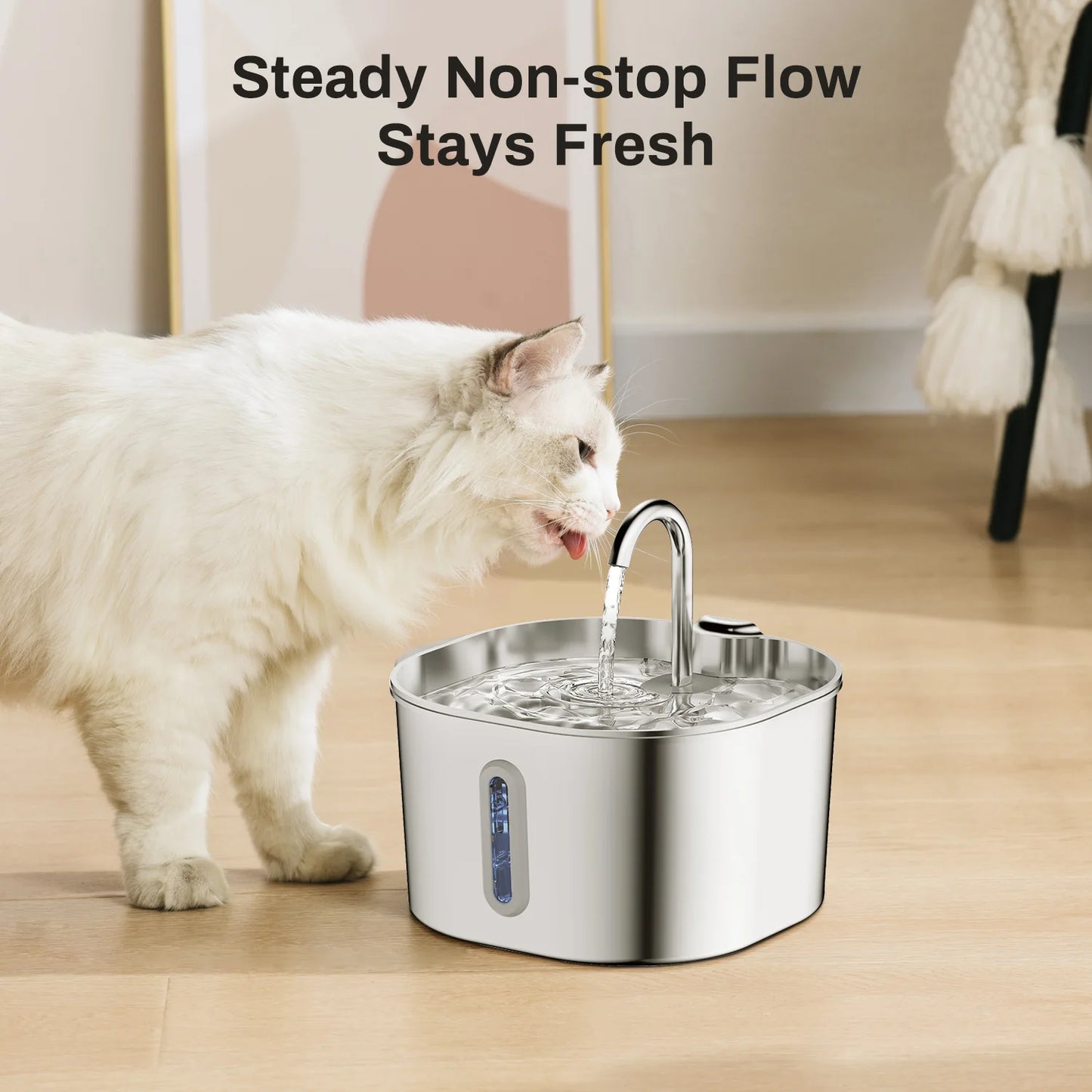 Stainless Steel Cat Water Fountain,2.2L,Pet Water Dispenser With Filter,Dog Drinking Fountain For Cats,Ultra Quiet Water Pump