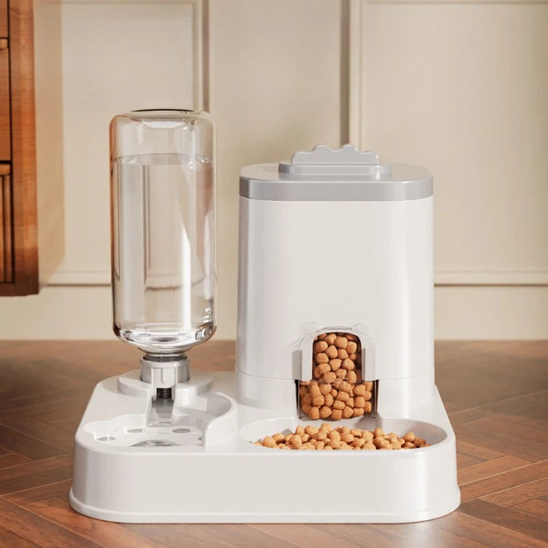 Distributeur d'eau automatique avec bassin nourriture intégré sans pile — design une pièce pour chats et chiens