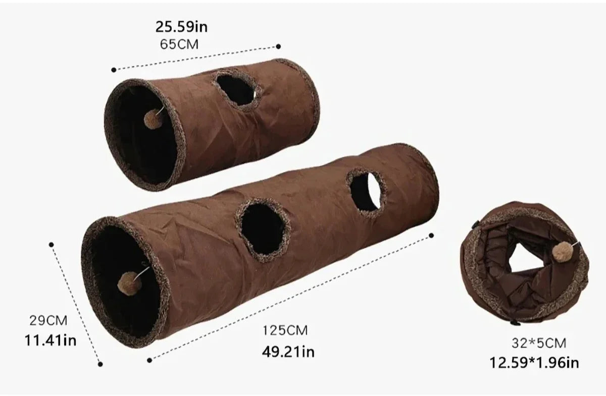 Cat Tunnel Foldable Large Brown Suede Interactive Pet Toy With Peepholes Bubble Ball Indoor Outdoor Collapsible Hot New