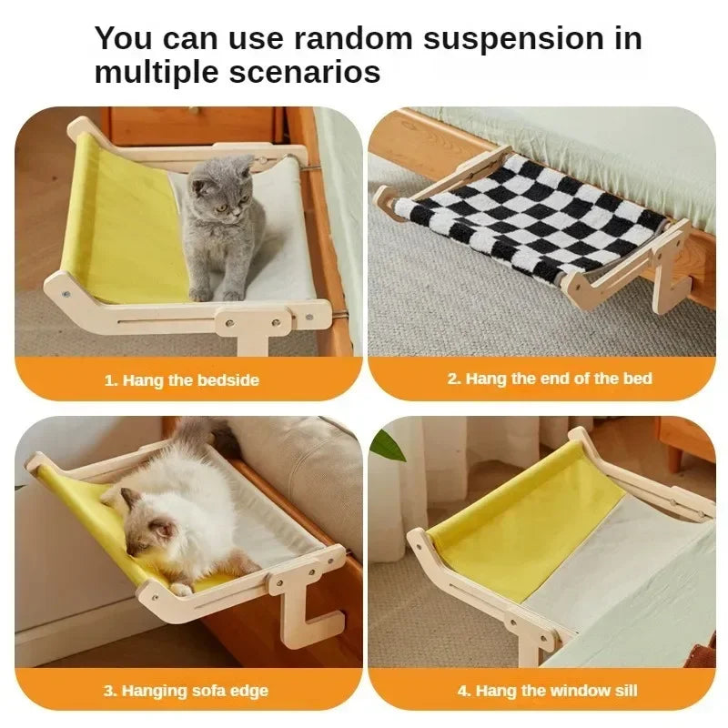 Window Mounted Cat Hammock Solid Wood Hanging Bed Sunbathing Nest for Cats Winter Pet Supplies Space Saving Indoor Furniture