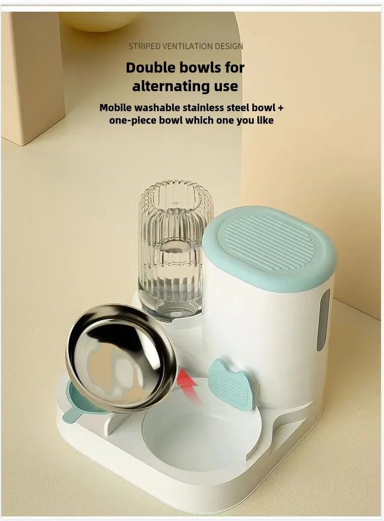 Bol distributeur automatique intégré nourriture et eau pour chats et chiens