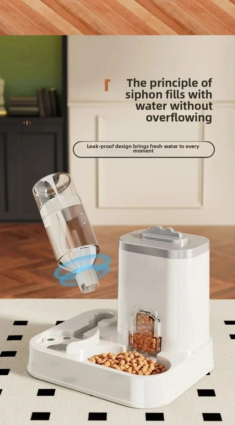 Distributeur d'eau automatique avec bassin nourriture intégré sans pile — design une pièce pour chats et chiens