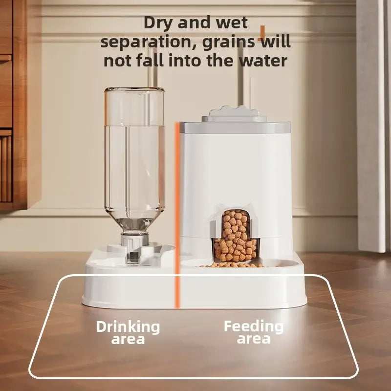 Distributeur d'eau automatique avec bassin nourriture intégré sans pile — design une pièce pour chats et chiens