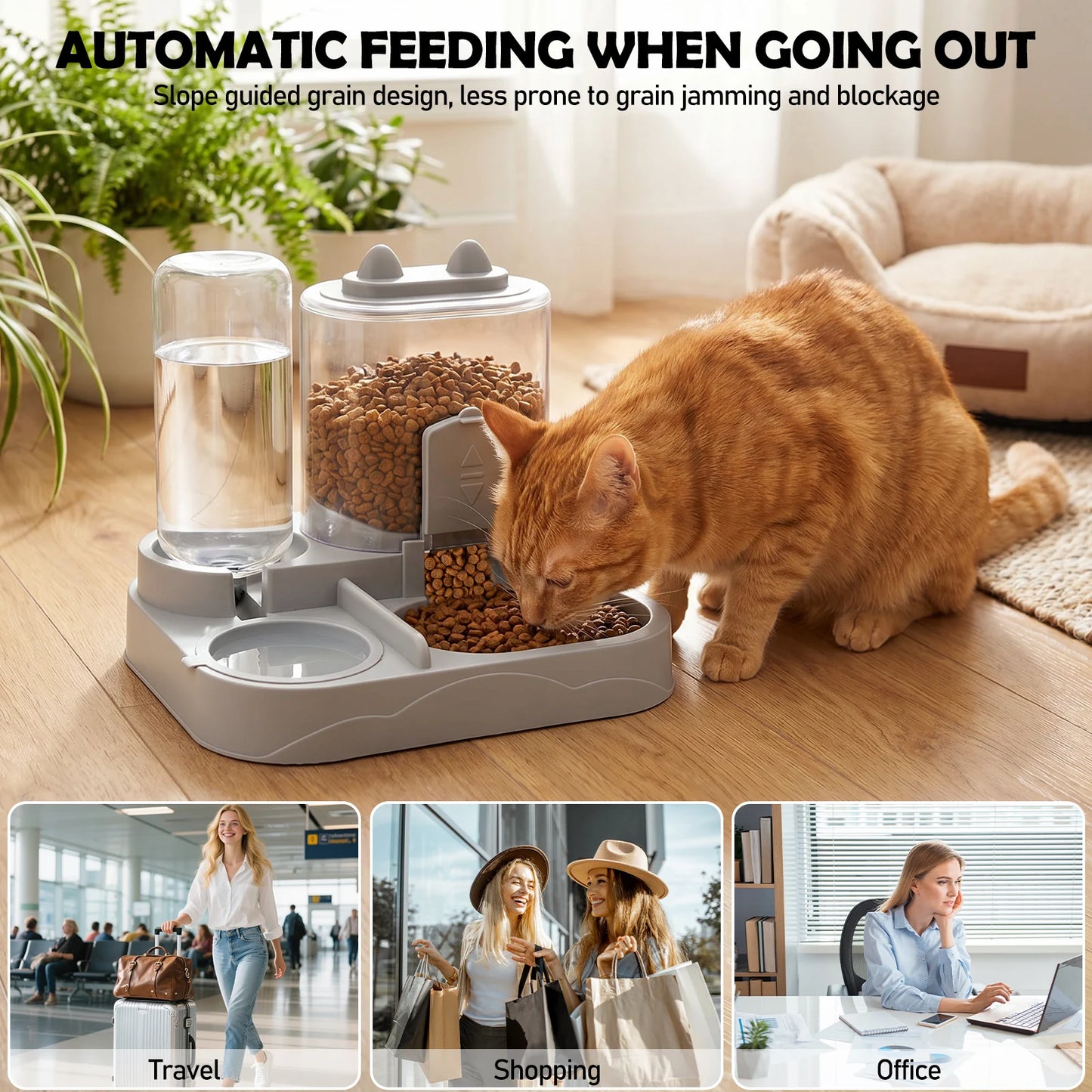 Automatic Pet Food and Water Feeder Large Capacity 2-in-1 Automatic Feeder Dog Cat Food Bowl with Water Fountain Pet Supplies