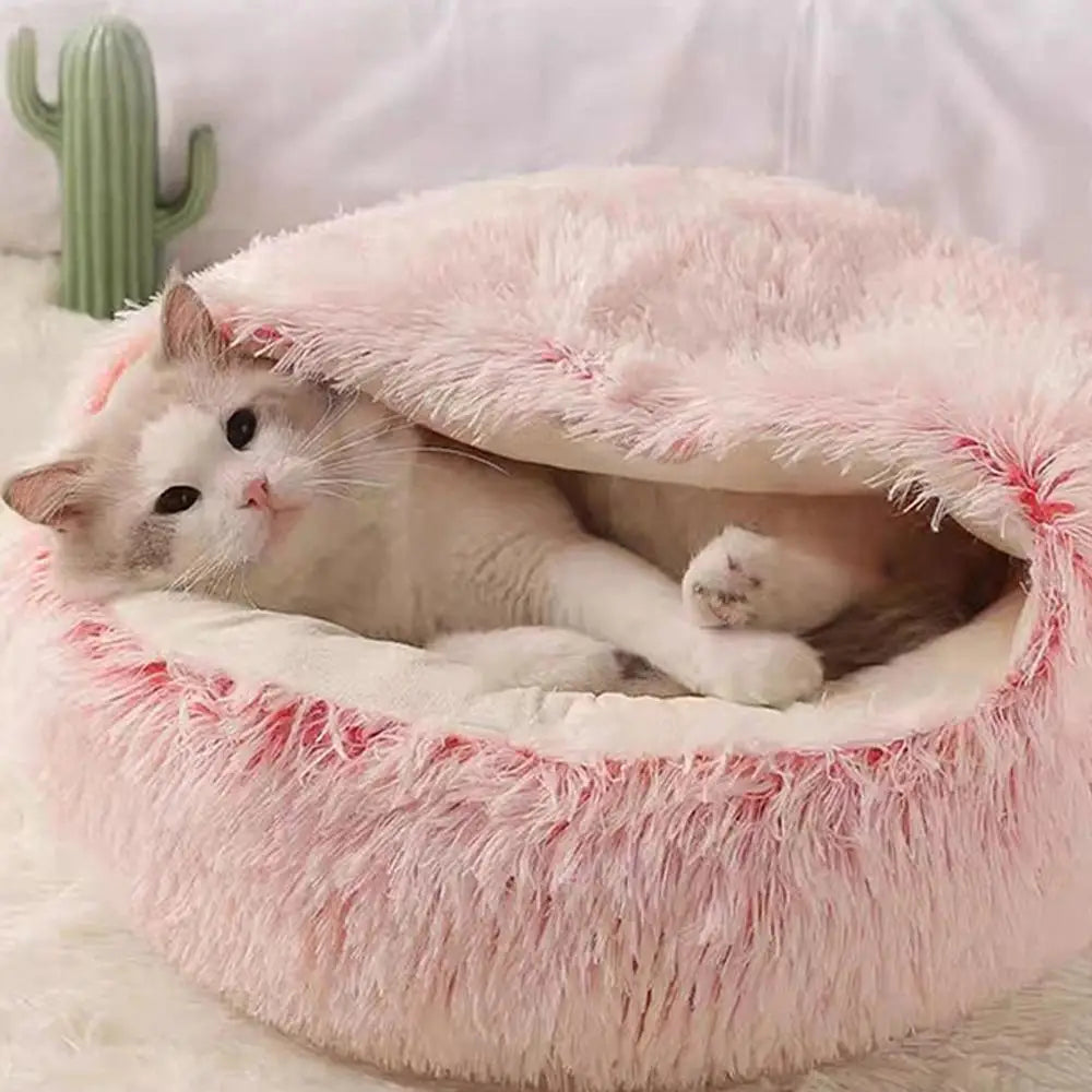 Soft Plush Pet Bed with Cover Round Cat Bed Pet Mattress Warm Cat Dog 2 in 1 Sleeping Nest Cave for Small Dogs Or Cats