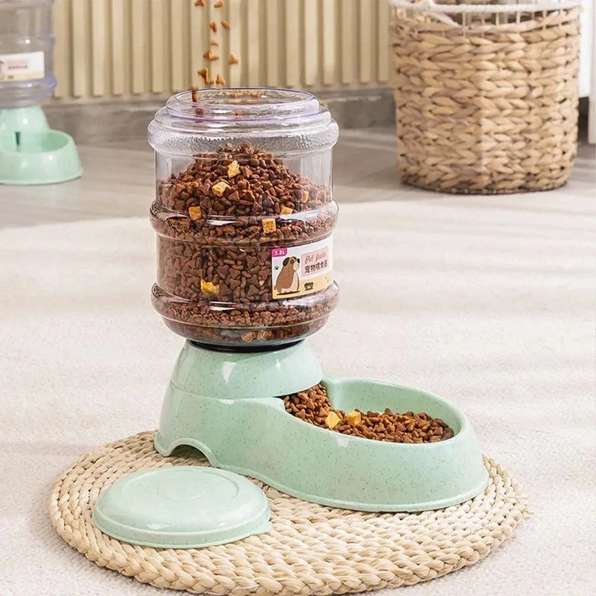 Distributeur automatique de nourriture 3,8L grande capacité avec fontaine à eau pour chats et chiens