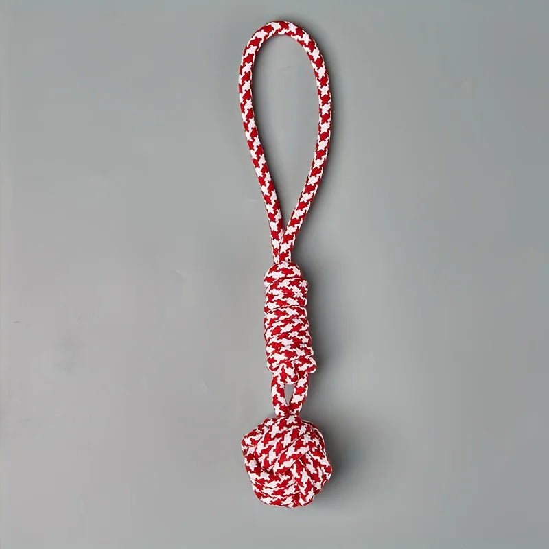 Random 1 piece of heavy-duty tow rope toy suitable for large dog breeds - thick and wide woven rope ball with red striped fabric