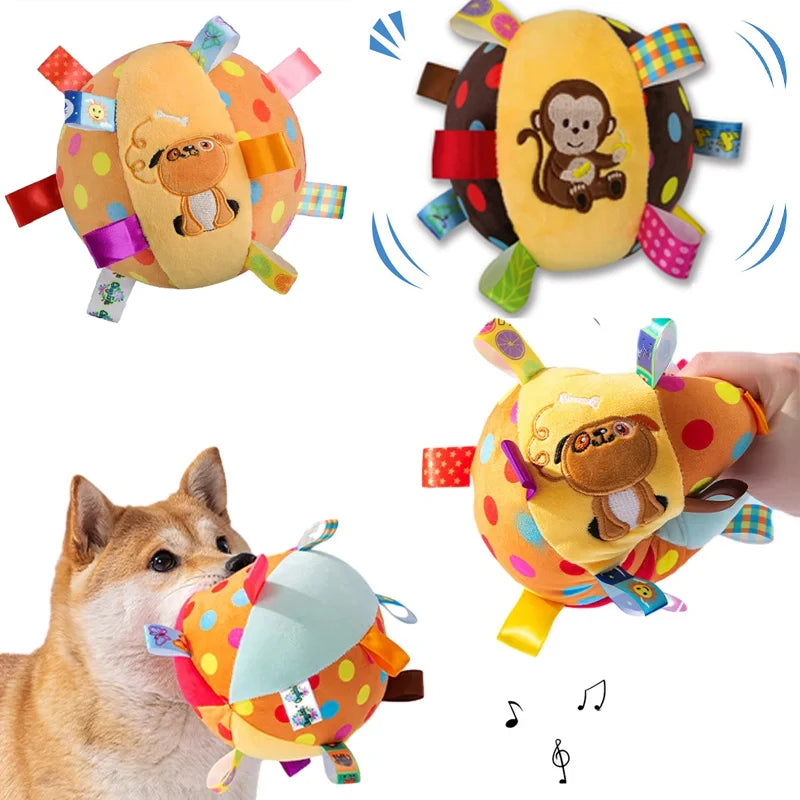 Interactive Ball Dog Toy for Aggressive Chewers Training Decompress Bite Resistant Plush Handle Dog Toys with Bells Pet Supplies
