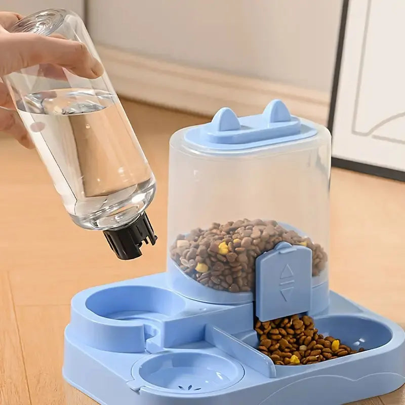 2-in-1 Automatic Pet Feeder and Water Dispenser, Gravity-Fed Food and Water Bowl Set, 2-in-1 Feeding Station with Dual Bowls, Suitable for Cats and Small Dogs, Ideal for Home Use, Long Trips, and Daily Care
