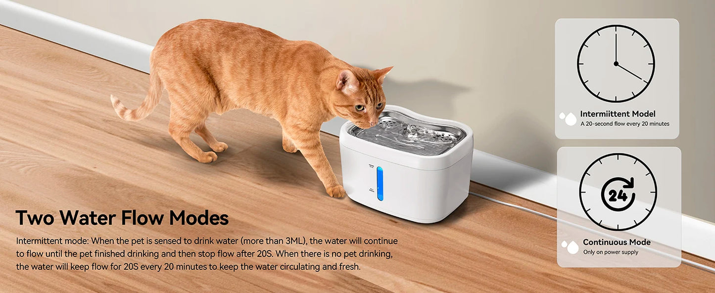 App-controlled smart pet water fountain – 2.5L, stainless steel tray, weight sensor