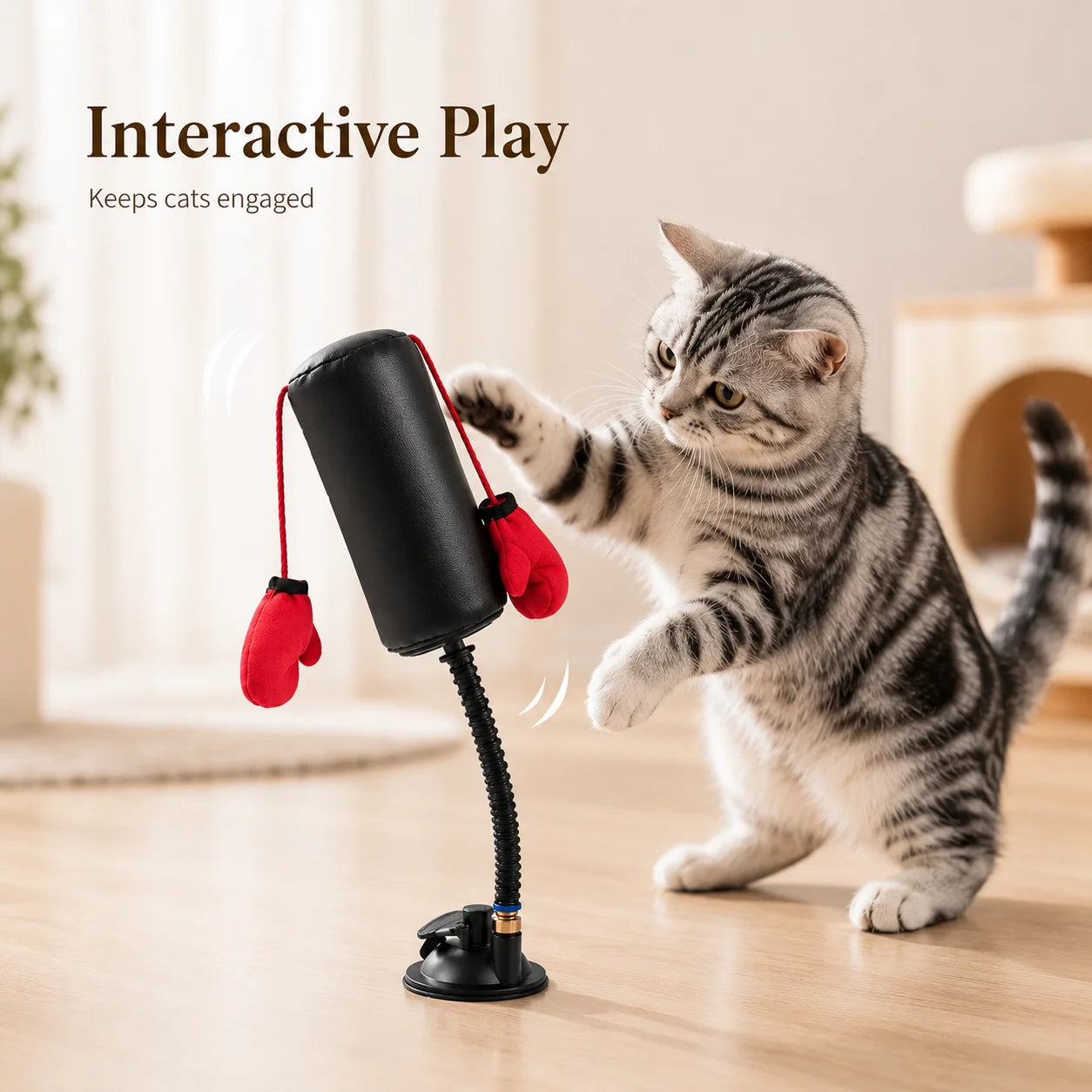 Interactive Cat Boxing Punch Toy, Multifunctional Stimulation Play Game for Indoor Kitten Self-Play & Stress Relief